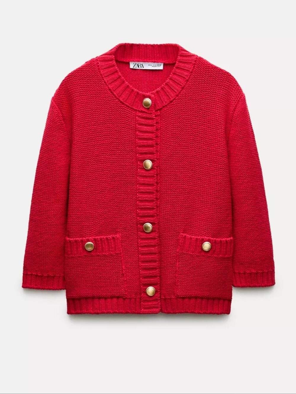 Zara Red Knit Cardigan with Gold Buttons Size S